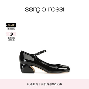 SR女鞋 Sergio Rossi ROSSI系列玛丽珍方跟高跟鞋 经典 款