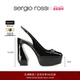 Rossi SR女鞋 Sergio ROSSI系列漆皮粗跟厚底防水台高跟凉鞋 女