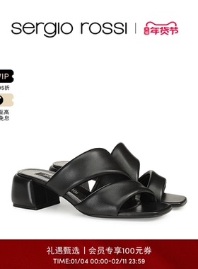 Sergio Rossi/SR女鞋SR SPONGY系列羊皮方头高跟方跟凉鞋拖鞋