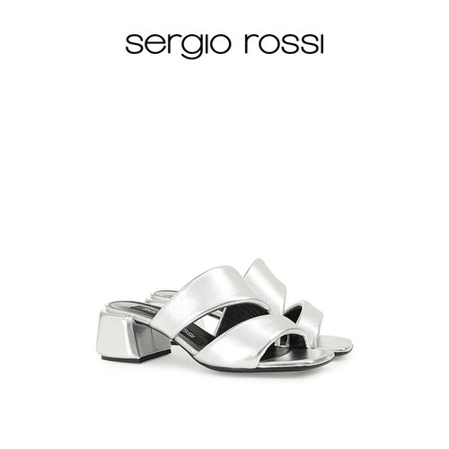Sergio Rossi/SR女鞋SR SPONGY系列羊皮方头粗跟方跟凉鞋
