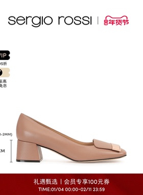 【经典款】Sergio Rossi/SR女鞋SR1系列时尚金属饰片方跟高跟鞋女