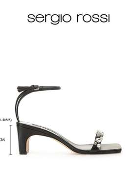 Sergio Rossi/SR女鞋SR1系列一字带钻饰方跟高跟凉鞋