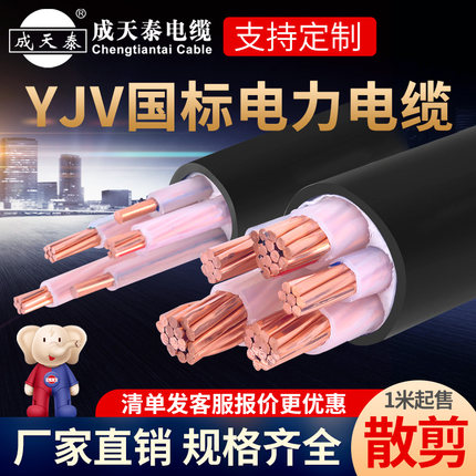 成天泰YJV 电力电缆0.6/1kV国标纯铜芯三相四线工程工地主线定制