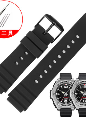 适配卡西欧MWA-100H/-1A/2A/HD黑暗钢铁之心防水硅胶手表带男20mm