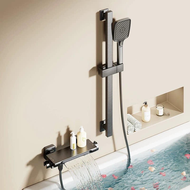 湘卓水镀灰淋浴花洒套装恒温小户型分体式家用简易白色浴缸花洒