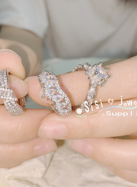 Sisi香港珠宝同款婚戒 璀璨水滴锆石 镀18K 小众蝴蝶结戒指可调节