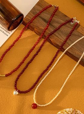 新款项链玛瑙石串珠项链简约高级感气质网红电镀真金精准锁骨链