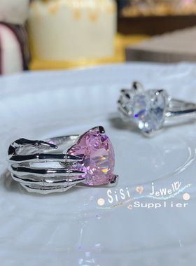 SIsi个性小众设计甜酷少女戒指镀金微镶璀璨3A锆指尖骷髅嘻哈指环