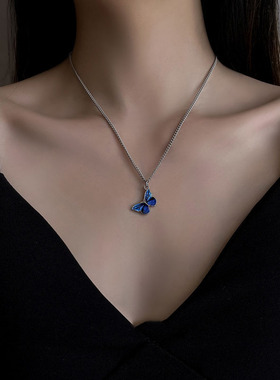 蓝色蝴蝶项链女仙气百搭吊坠简约锁骨链夏设计感小众ins冷淡风