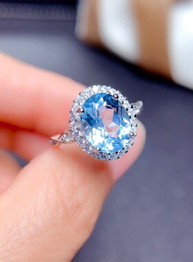 网红福利款仿真天空蓝托帕石戒指 超闪高碳钻蛋形女戒