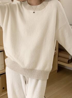 O家原单轻保暖加厚保暖半边绒软绵绵家居服女大码保暖圆领家居服