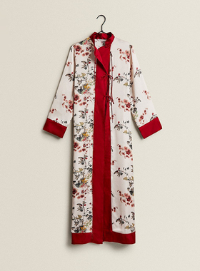 中国风轻奢缎面红色结婚新婚本命年旗袍风家居袍子晨袍家居服套装