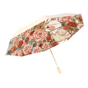 安珀插画联名双层黑胶太阳伞防晒遮阳防紫外线五折晴雨两用伞女夏