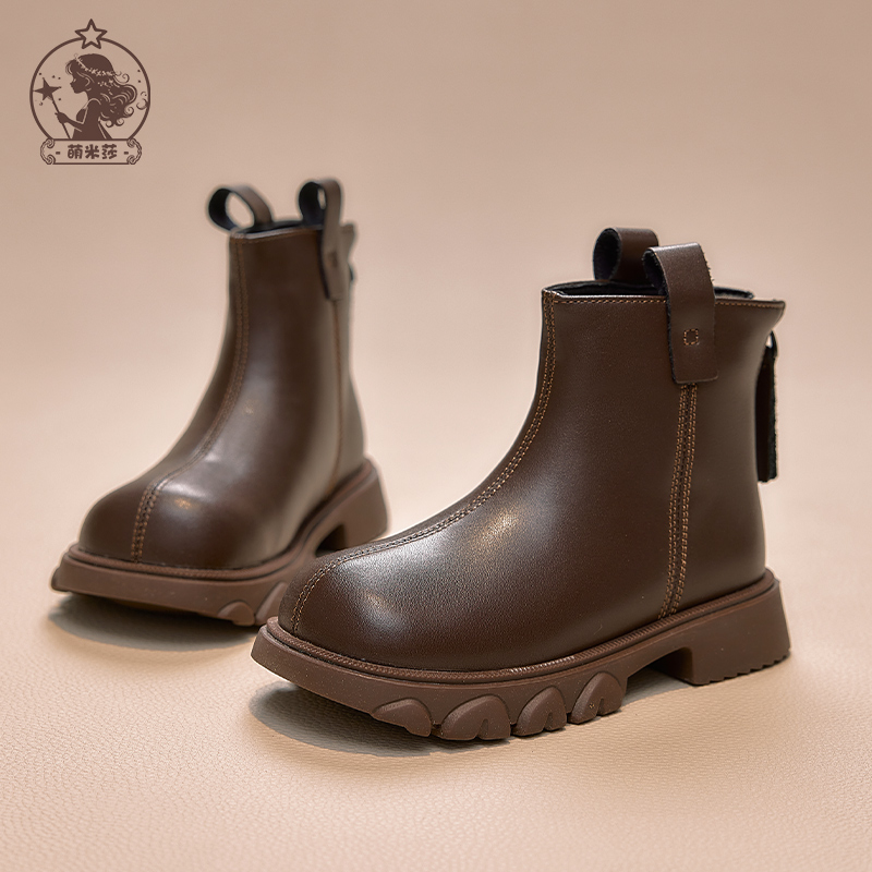 女童鞋冬季儿童真皮加绒保暖短靴