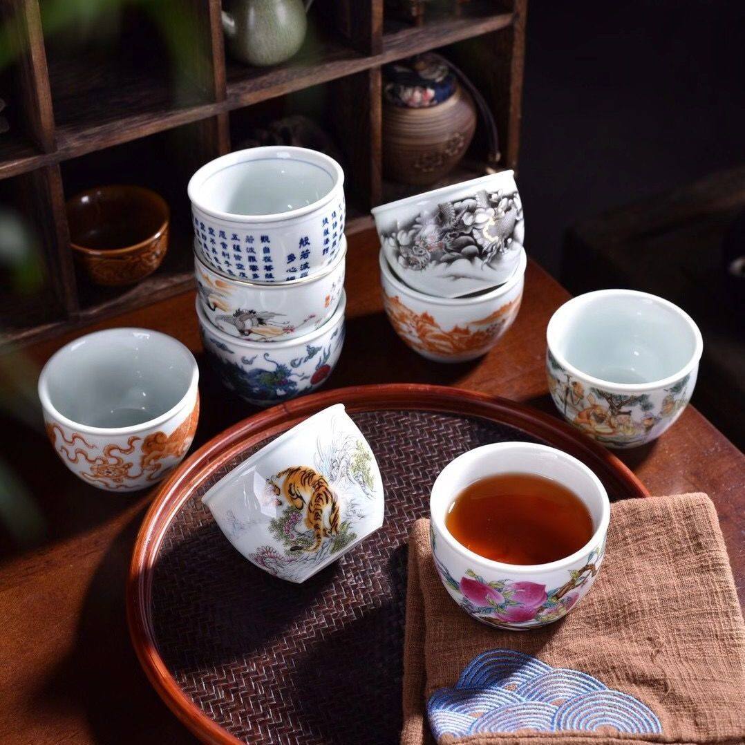 复古茶杯陶瓷青花釉里红主人杯家用大号单杯茶缸杯品茗杯泡茶杯子