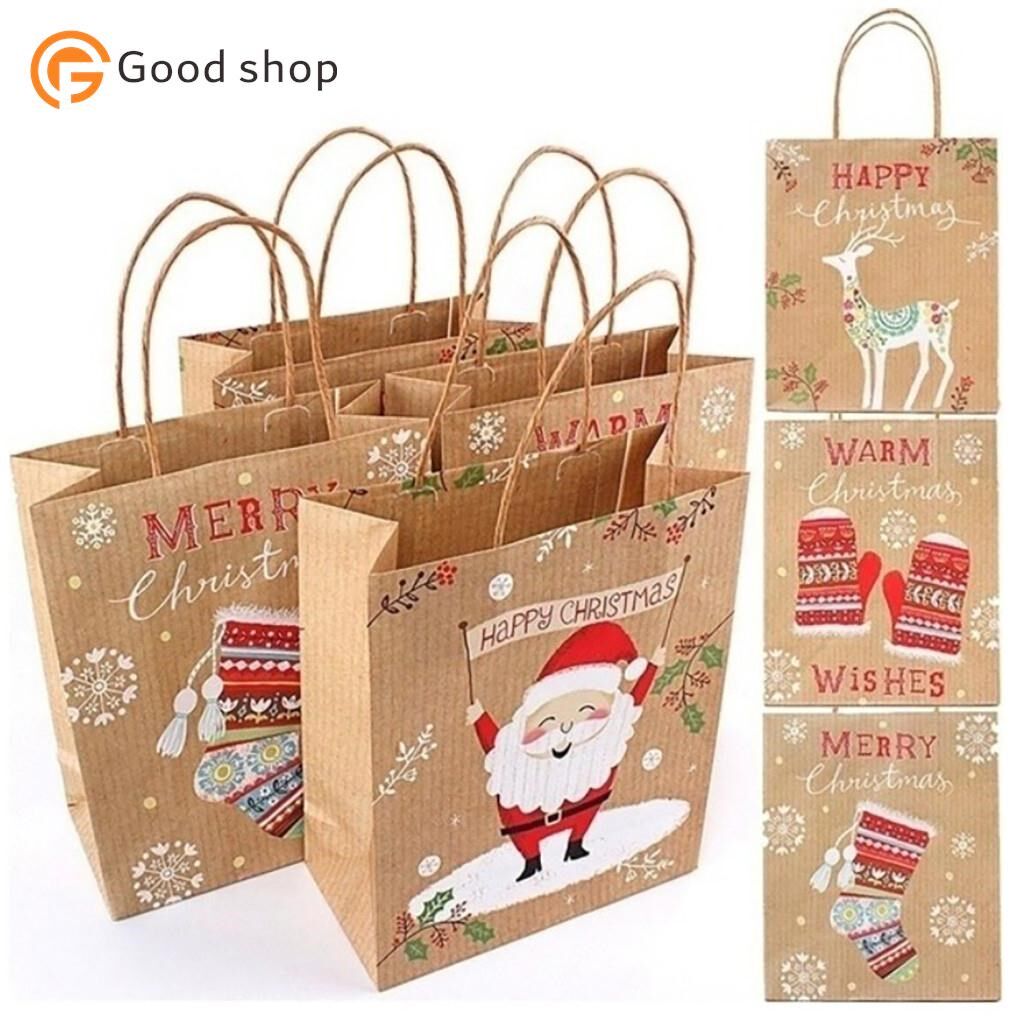 12pcs christmas gift bags santa sacks kraft paper bag kids