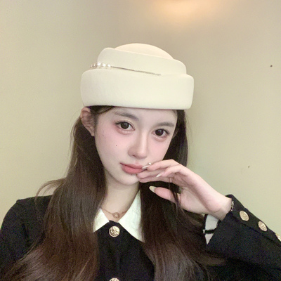 秋冬羊毛贝雷帽女法式赫本风小礼帽显脸小空姐帽洋气千金帽子头饰