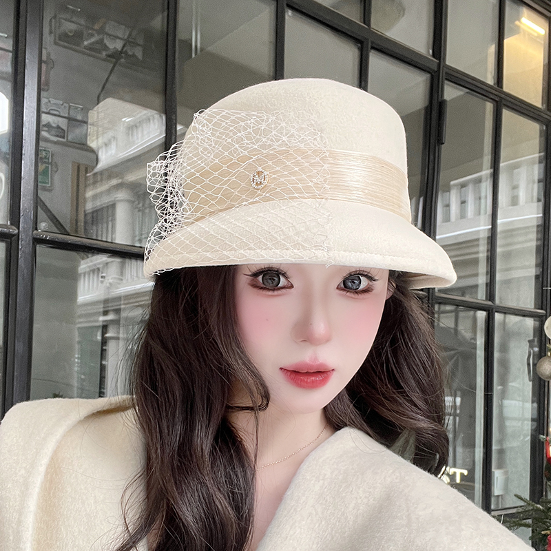 礼帽礼帽女网纱休闲灯罩秋冬