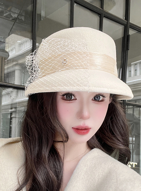 礼帽礼帽女网纱休闲灯罩秋冬