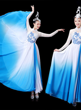 开场舞大摆裙成人合唱服女现代舞长裙伴舞演出服舞台装长袖连衣裙