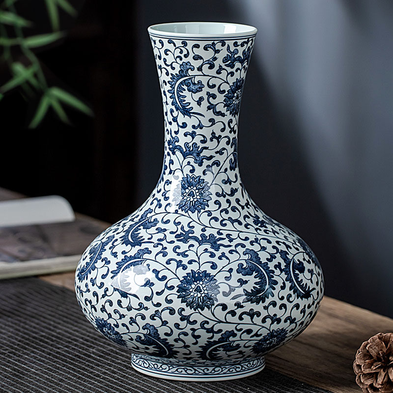 景德镇陶瓷器 中式手绘青花瓷摆件家居客厅插花瓶艺术品轻奢复古