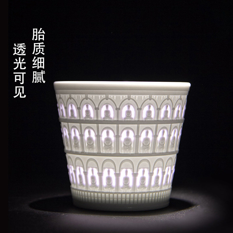 景德镇陶瓷咖啡杯高颜值原创设计千佛手工复古陶瓷水杯玲珑工艺图片
