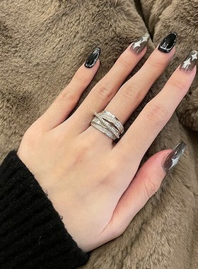 欧美大气ins风银色微镶戒指百搭复古个性女式食指精致可调节指环