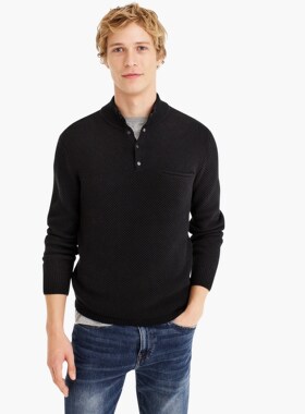 J.crew华夫格拼接半高领修身毛衣针织衫男JCREW