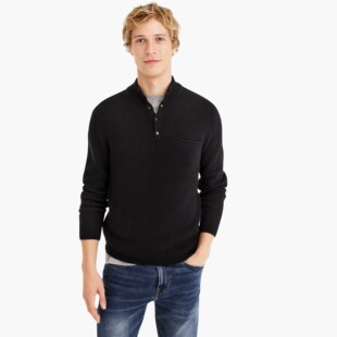 J.crew华夫格拼接半高领修身毛衣针织衫男JCREW