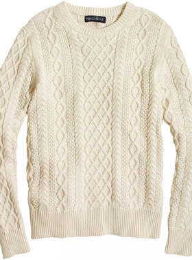 J.crew加厚圆领套头针织衫缆绳麻花扭花纯棉立体复古毛衣Jcrew