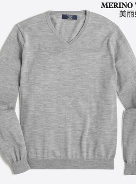 J.crew/JCREW鸡心V领针织薄款修身保暖美丽奴羊毛衣男Merino wool