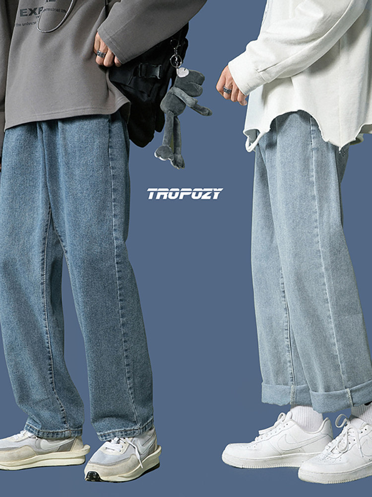 SMOKE GRAY HIGH-WAISTED STRAIGHT-LEG JEANS WOMENS 2024 NEW LOOSE PLUS SIZE SLIM FLEECE SPRING AUTUMN AND WINTER WIDE-LEG PANTS