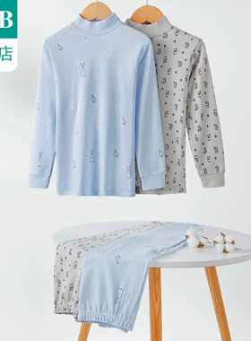 A＆Bab内衣男童保暖套装精梳纯棉印花儿童半高领宝宝秋衣秋裤Q501