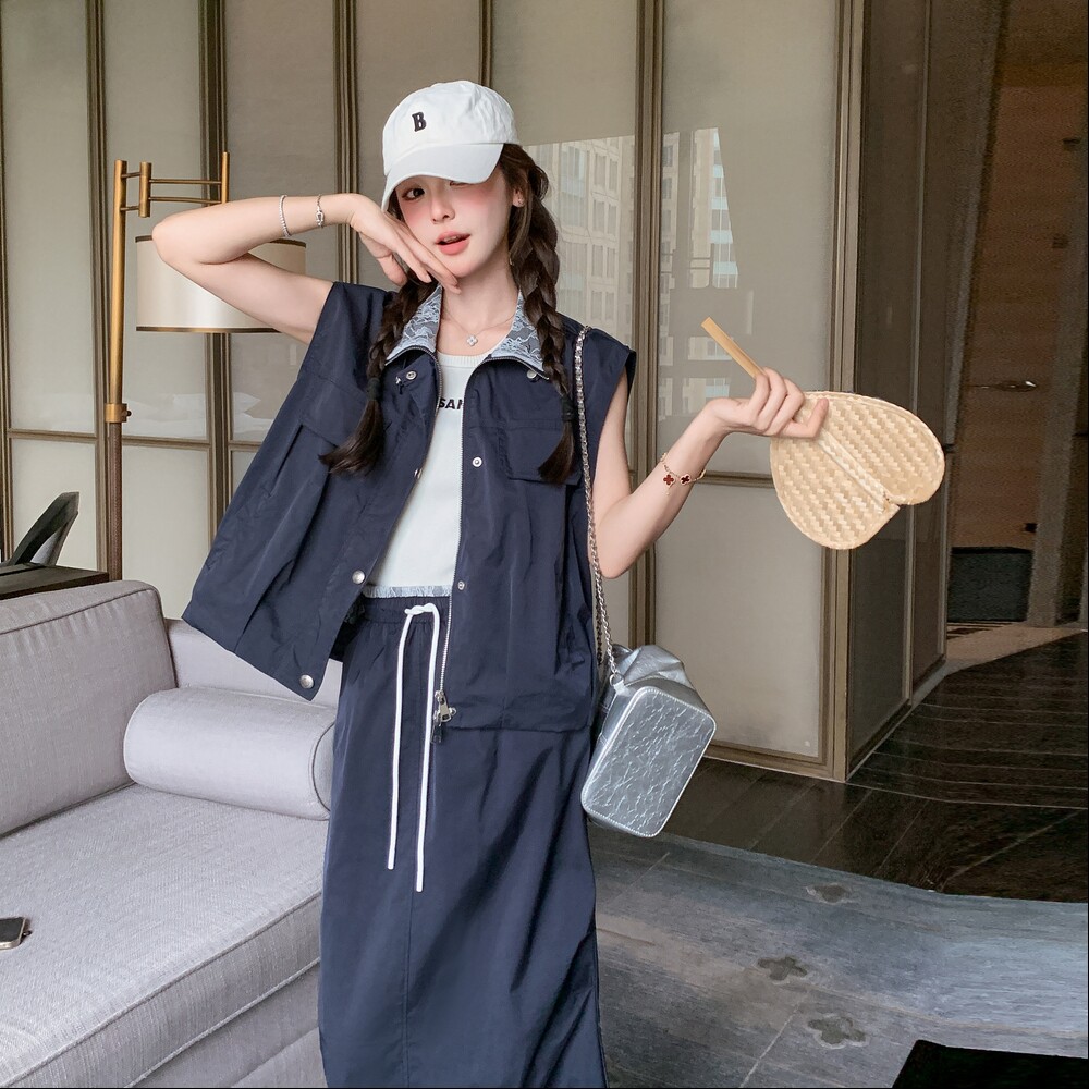 又a又飒工装马甲套装裙女夏季2025超火慵懒休闲气质半身裙两件套,女装套装/套裙,浙宝157（原165A）