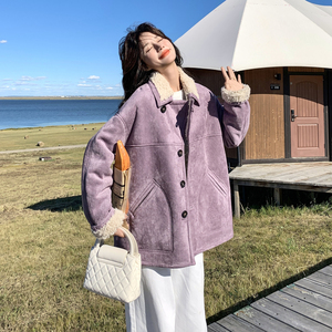 【现货】 皮毛一体麂皮绒外套 157-2288-P205K298，女装短外套，浙宝157（原165A）