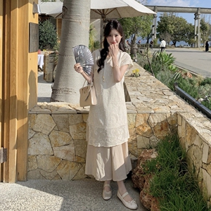 新中式国风连衣裙两件套女夏新款刺绣休闲国风穿搭罩衫吊带裙套装图片