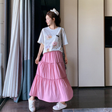 卡通T恤半身裙两件套女夏2025新款高腰气质显瘦中长款蛋糕裙套装，女装套装/套裙，浙宝157（原165A）