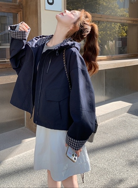 【现货】 撞色格子双拉链冲锋衣外套 157-2237-P155K228