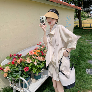 设计感假两件衬衫上衣气质套装女夏新款休闲显瘦小个子短裤两件套图片