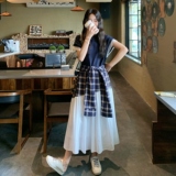 小众不撞款连衣裙女夏季2025新款设计感别致独特绝美格纹拼接长裙，女装连衣裙，浙宝157（原165A）