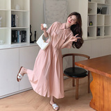 高级感粉色连衣裙女夏2024新款小清新简约韩系衬衫裙中长款爆款，女装连衣裙，浙宝157（原165A）