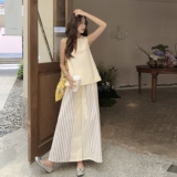 小清新少女无袖背心女夏季2025新款圆领宽松遮肚条纹阔腿裤两件套，女装套装/套裙，浙宝157（原165A）