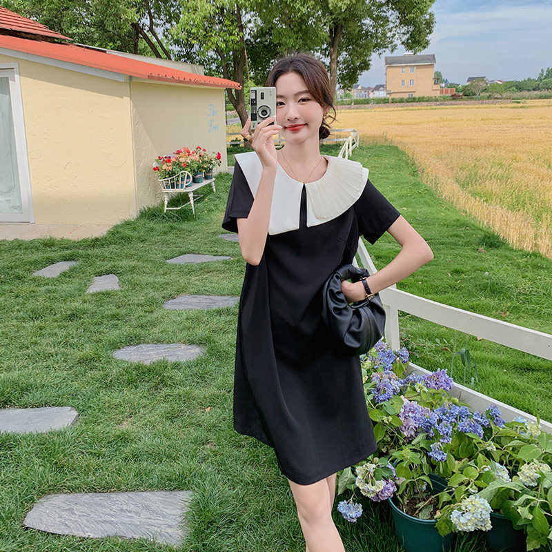 不规则设计感娃娃领连衣裙女夏2025新款小个子显瘦时尚气质小黑裙,女装连衣裙,浙宝157（原165A）