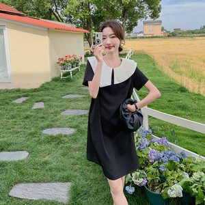 不规则设计感娃娃领连衣裙女夏2025新款小个子显瘦时尚气质小黑裙图片