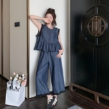 减龄花边拼接牛仔马甲阔腿裤套装女夏2025新款大方得体穿搭两件套，女装套装/套裙，浙宝157（原165A）