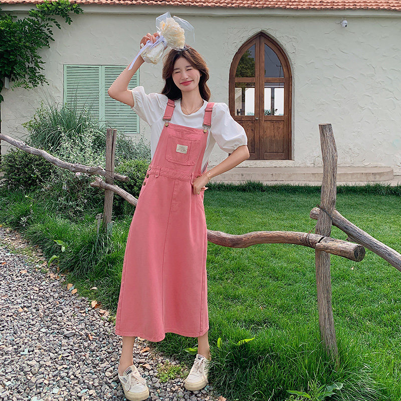 学院风减龄粉色背带裙女夏2025新款小个子百搭收腰显瘦甜美连衣裙，女装连衣裙，浙宝157（原165A）