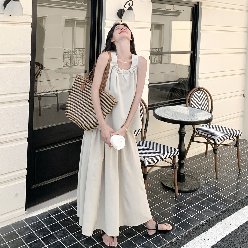 松弛感休闲套装裙女2025夏季新款韩系无袖背心半身裙小个子两件套图片