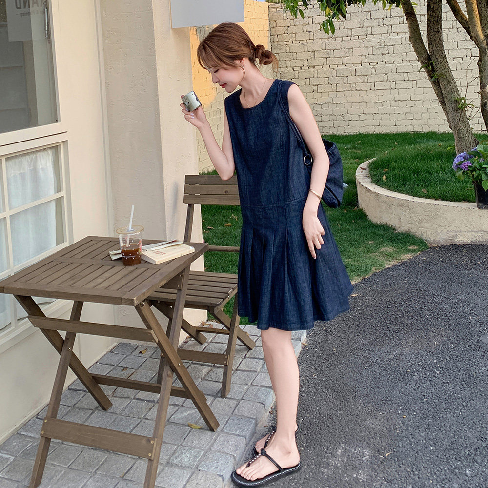 设计感无袖牛仔背心连衣裙女夏2025新款小个子减龄时尚洋气学院风,女装连衣裙,浙宝157（原165A）
