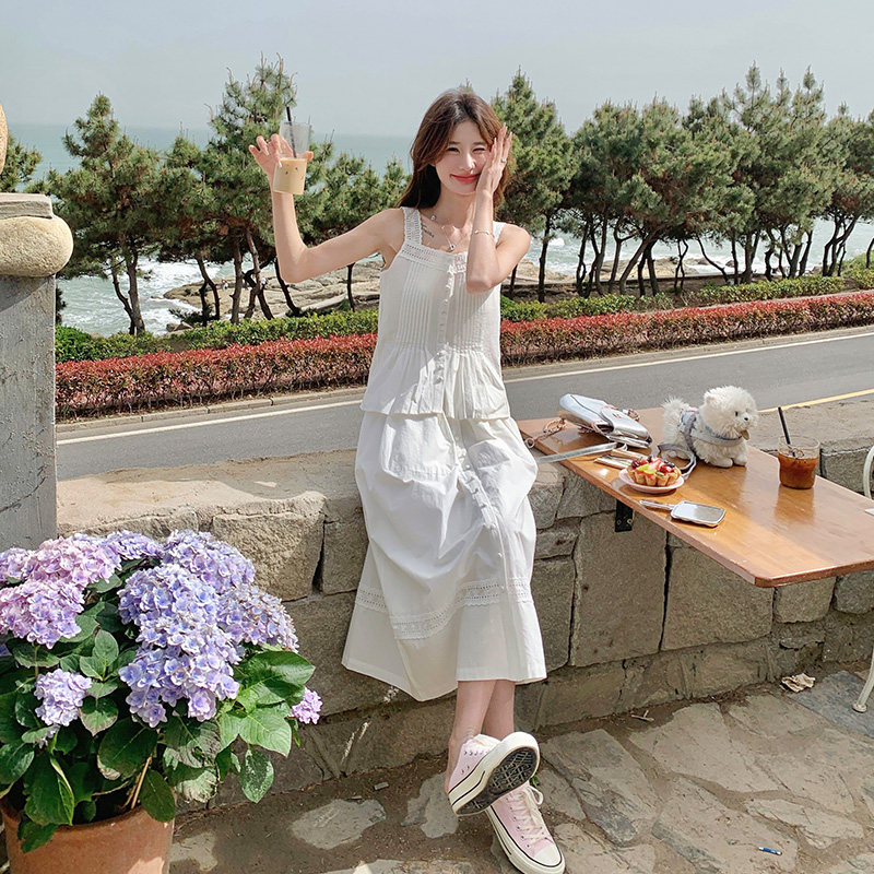 白色初恋甜美减龄度假套装新款无袖吊带半身裙两件套连衣裙女夏季,女装套装/套裙,浙宝157（原165A）