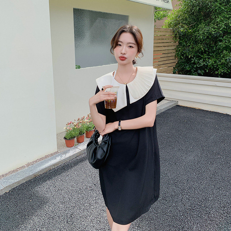 不规则设计感娃娃领连衣裙女夏2025新款小个子显瘦时尚气质小黑裙,女装连衣裙,浙宝157（原165A）